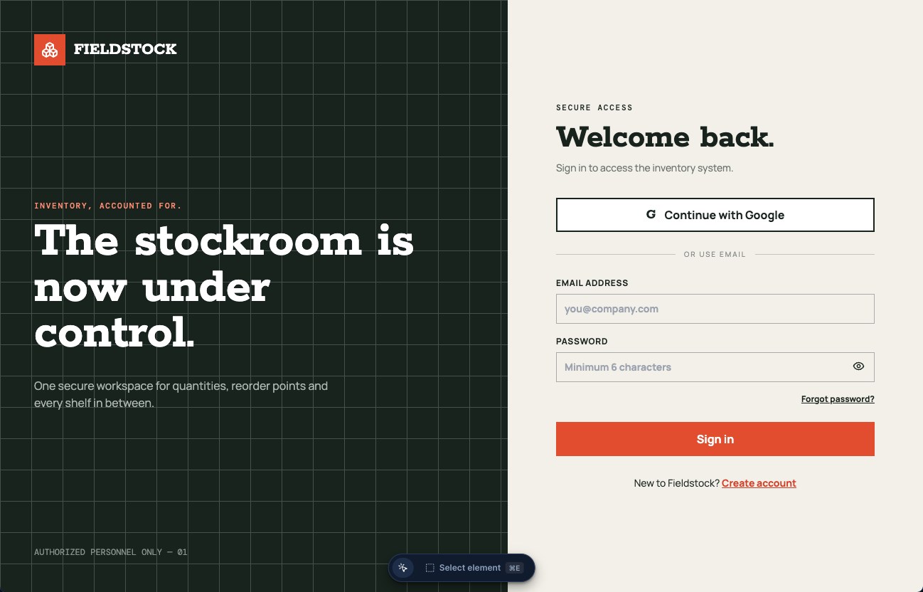 The generated access screen with Google sign-in and email sign-up